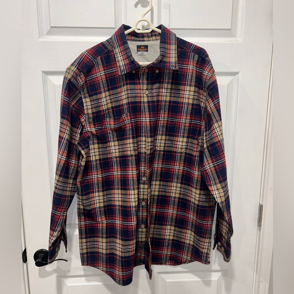 Ridgecut Flannel Shirt Men's XLT Tall Red Navy Plaid‎ Outdoors Hunting